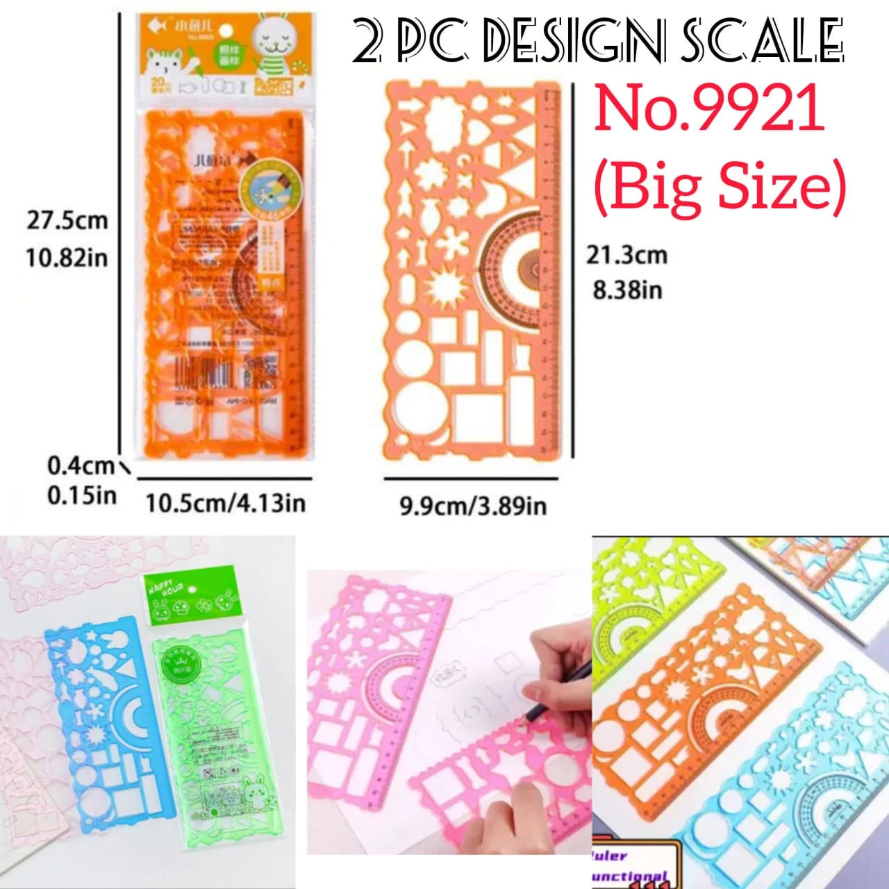 2 PC Design Scale Set No.9921 (Big Size) - Geometric Drawing Template Ruler