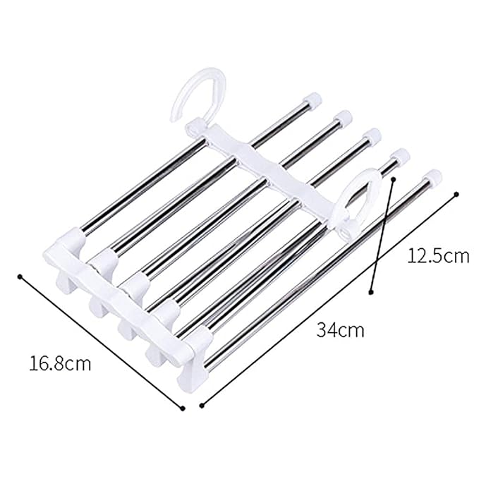 5 in 1 Hanger, Clothes Hanging Stainless Steel, Folding, Closet Organizer Pack of 2