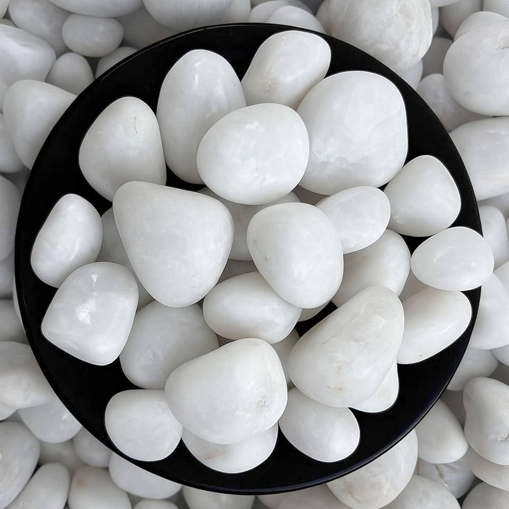 White Decorative River Pebbles - Natural Polished Stones for Garden & Home Decor