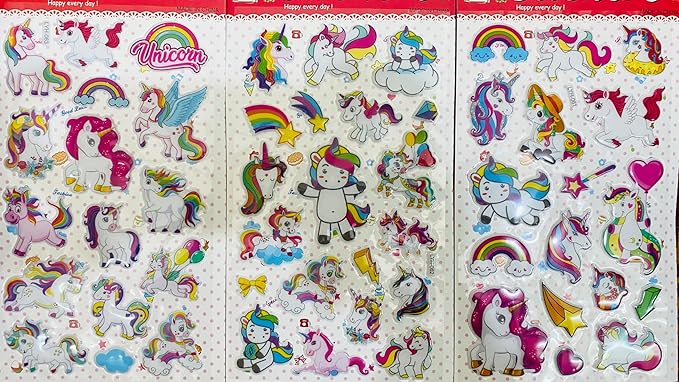 Unicorn Sticker Sheets - Colorful Rainbow Stickers for Kids Set Of 5