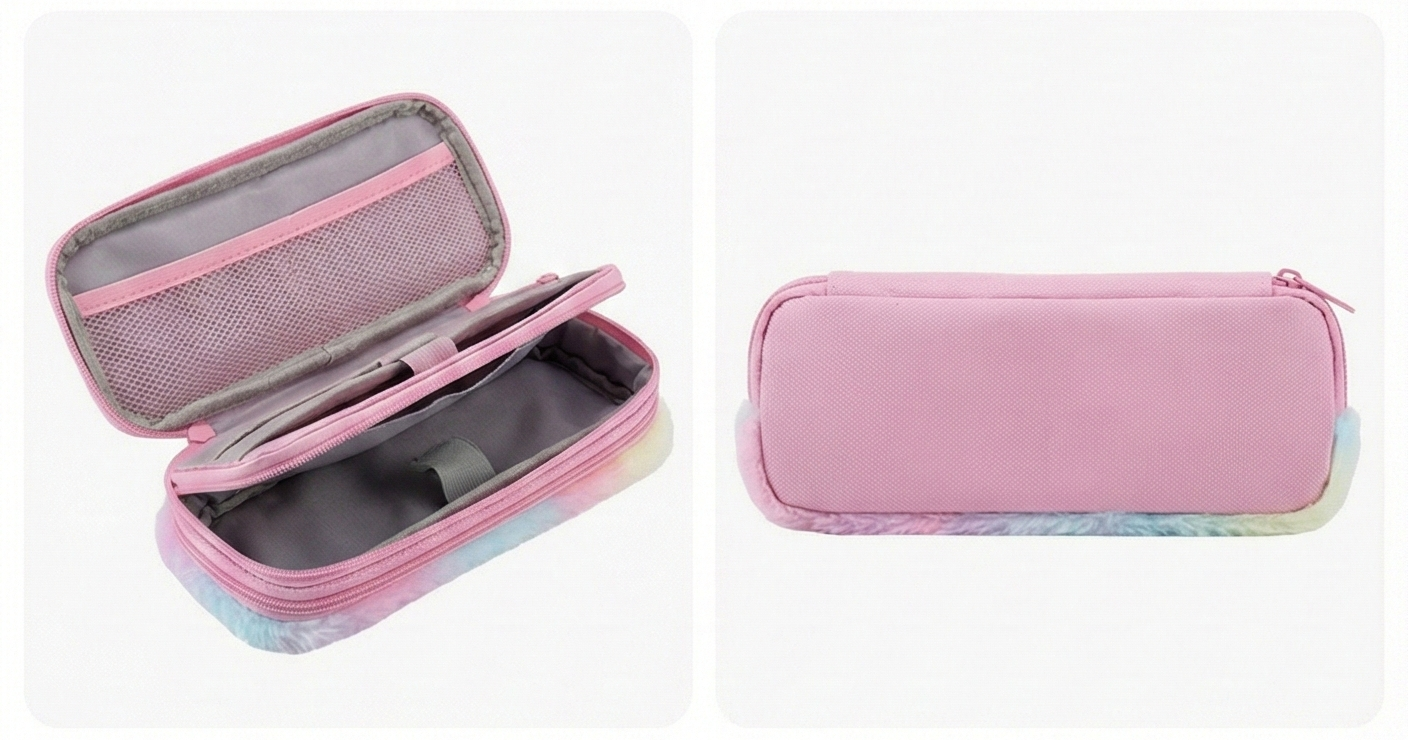 Rainbow Unicorn Pencil Case with Fluffy Trim