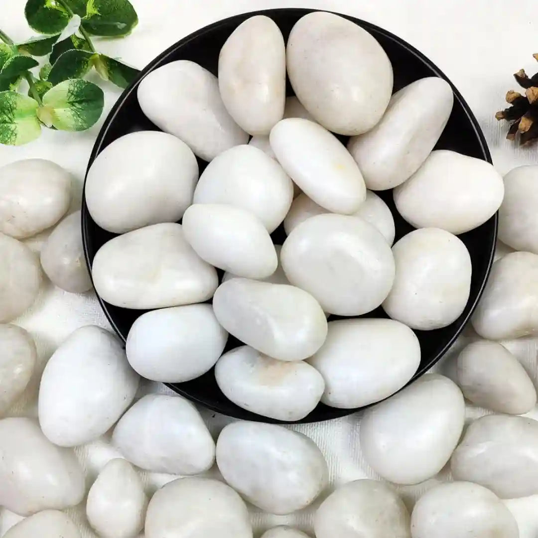 White Decorative River Pebbles - Natural Polished Stones for Garden & Home Decor