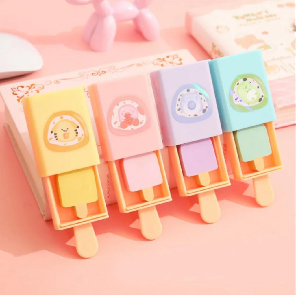 Cute Popsicle Shaped Erasers - Kawaii Ice Cream Drawer Box Set