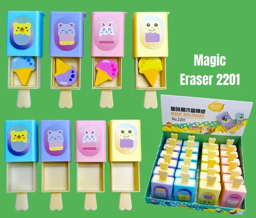 Cute Popsicle Shaped Erasers - Kawaii Ice Cream Drawer Box Set