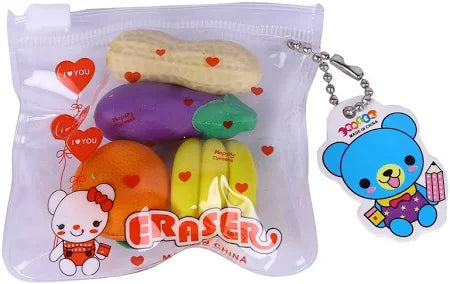 Cute Animal Shaped Erasers with Keychain - Assorted Pack