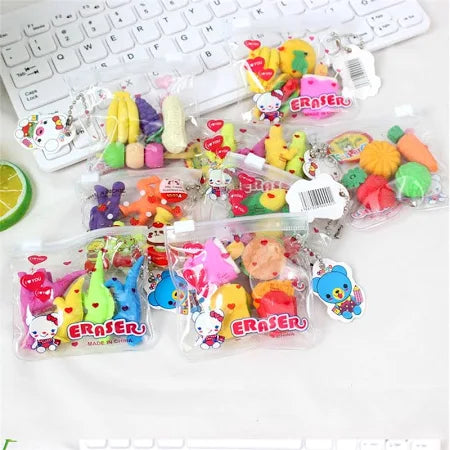 Cute Animal Shaped Erasers with Keychain - Assorted Pack